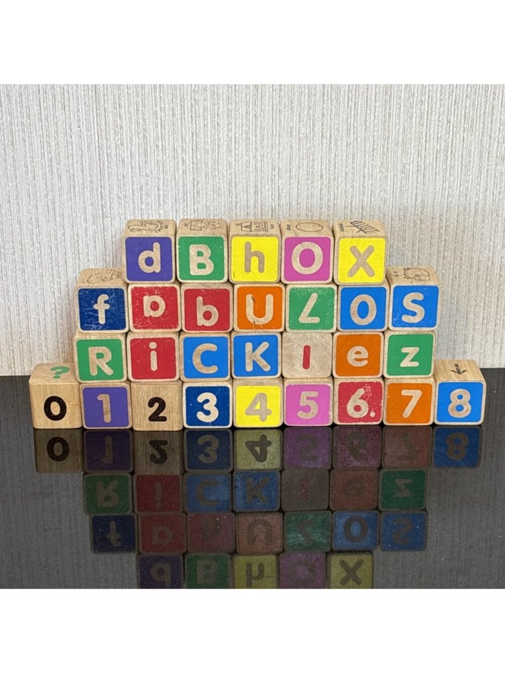 Wood Wooden Toy Blocks Set 28 Letters Number Animal Picture Alphabet ABC Colors